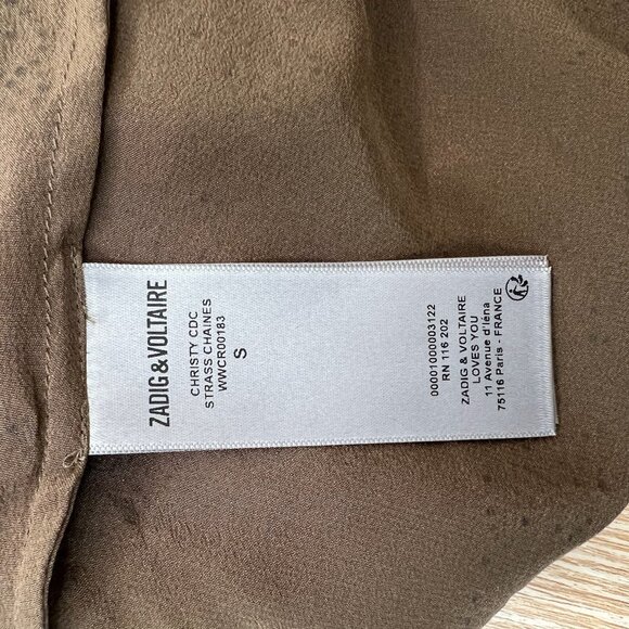 Zadig & Voltaire Brown Christy Silk Top with Sequins - Size S - Picture 3 of 5